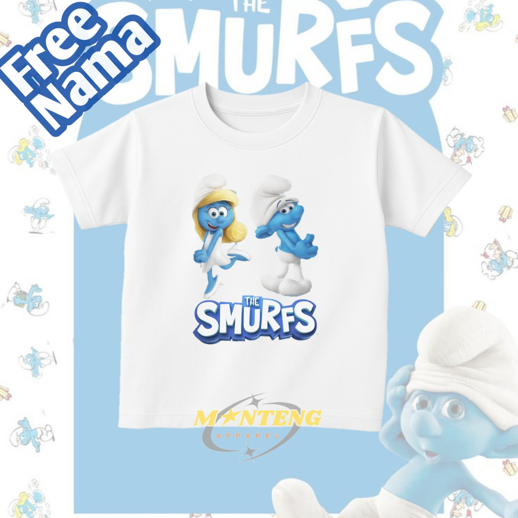 Kaos Anak Smurfs/Kaos Anak Karakter Lucu/Kaos Anak-anak/Free Nama