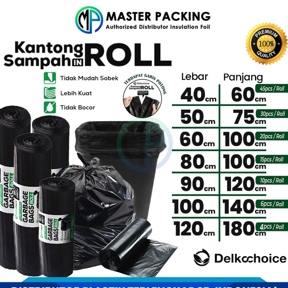 Kantong Kresek Pla Sampah PerRoll  Plastic Trash Bag  Garbage Bags Hitam Tebal Delkochoice