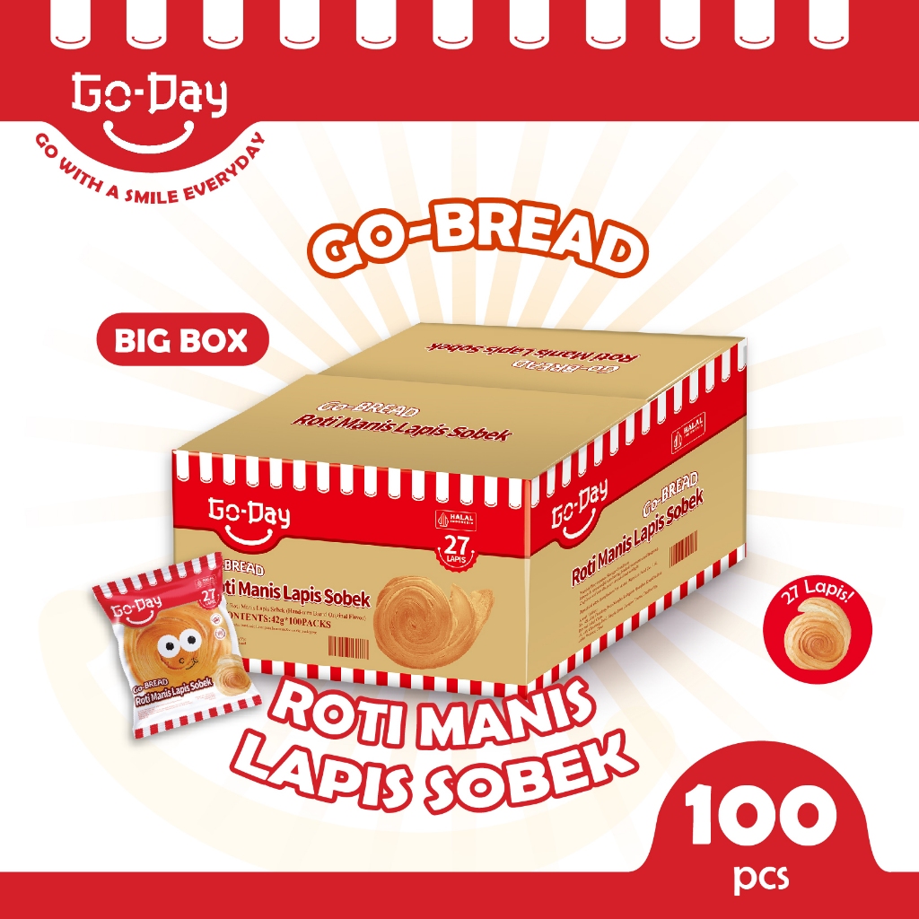 

Go-Day Go-Bread Roti Manis Lapis Sobek 1 Dus Isi 100 Pcs
