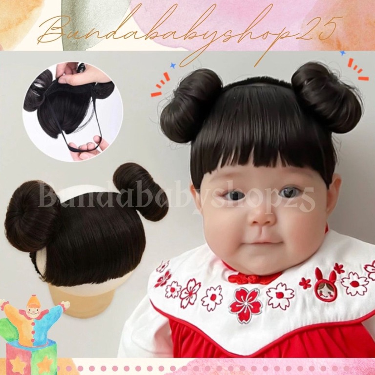 KODE W1U Wig Rambut Bayi Rambut Palsu Model Kepang Dengan Poni Untuk Bayi  Rambut Palsu Bayi Kepang 