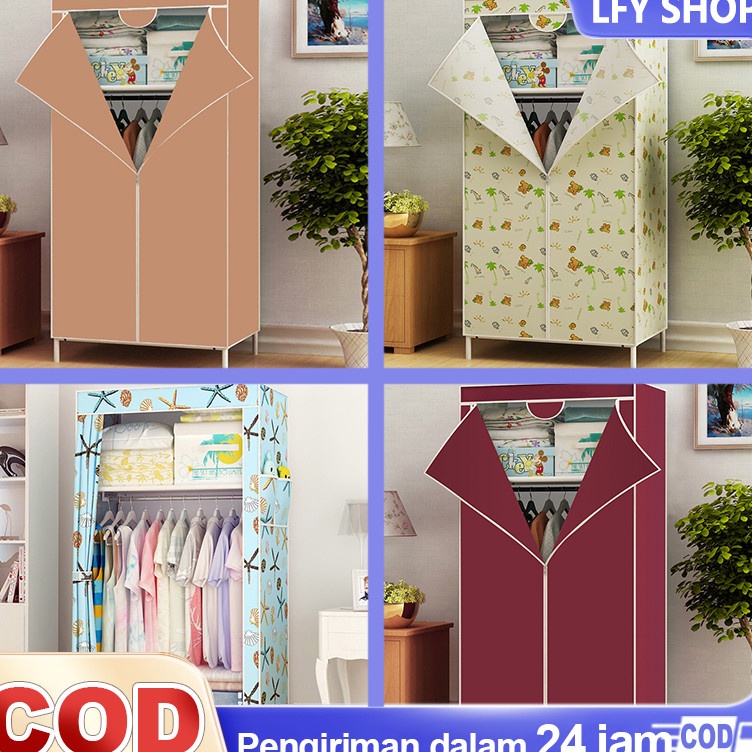 KODE J67C Lemari Baju Aesthetic 7NT Lemari Portable Pakaian Lemari Kain Resleting Lemari Pakaian Pla