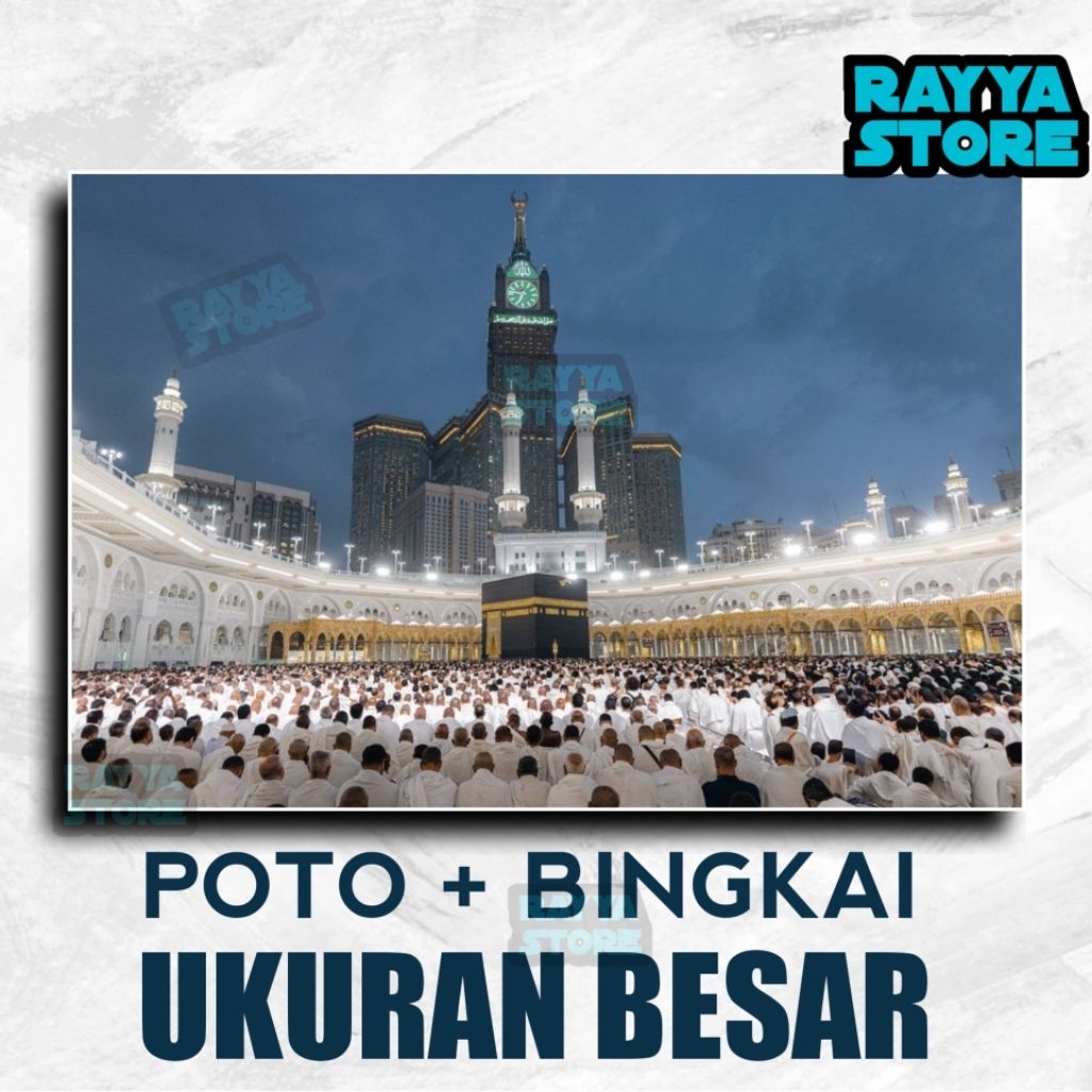hiasan dinding MEKKAH UKURAN BESAR,FOTO+BINGKAI KAYU,POSTER FOTO MEKKAH