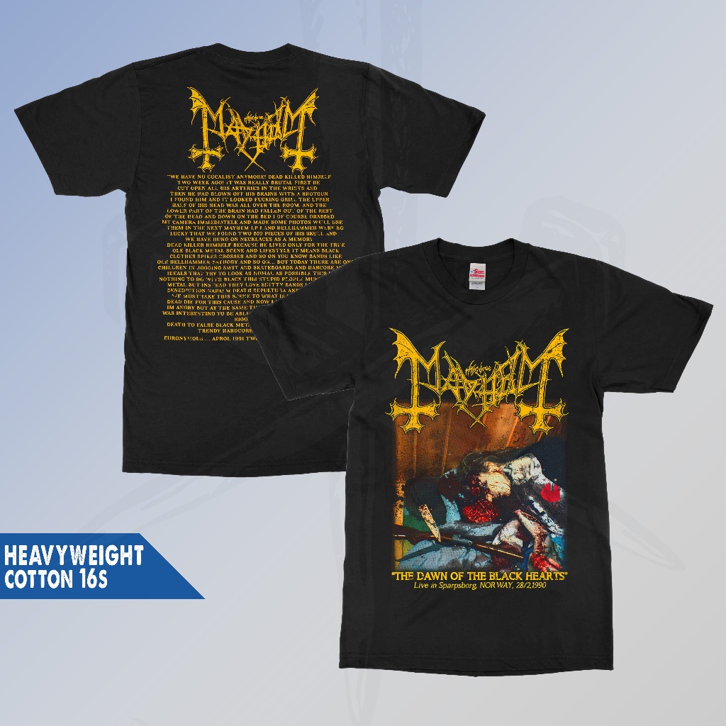 Kaos Band MAYHEM 16s Heavy cotton 100% Build Up Tanpa Jahitan Samping Tebal Keren Mewah