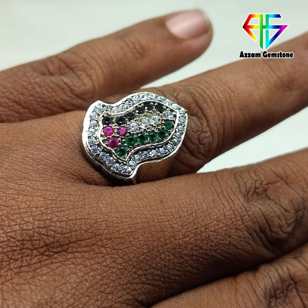 Cincin Ring Terompah Trompah Nabi Stampel Stamp Batu Permata Zubic zircon Motif Bendera Palestina bk