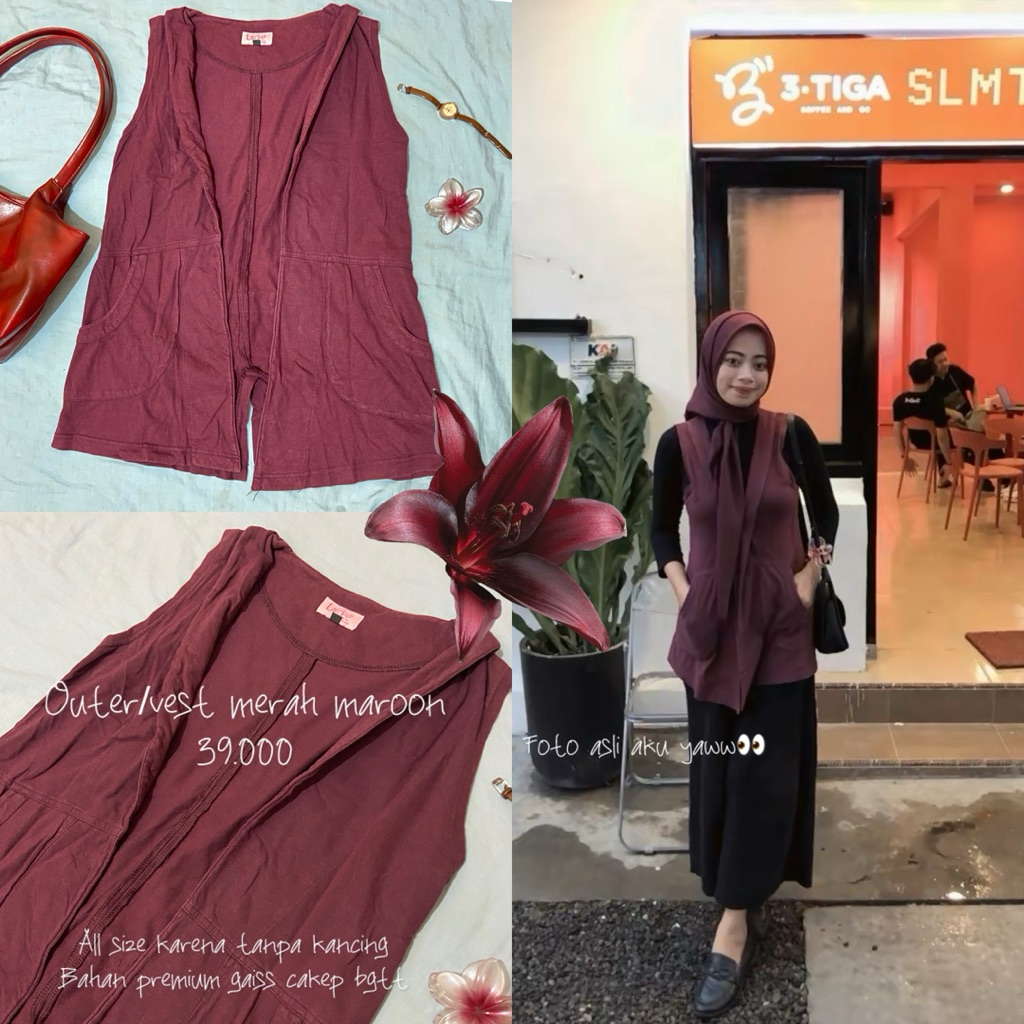 preloved vest atau outer merah maroon