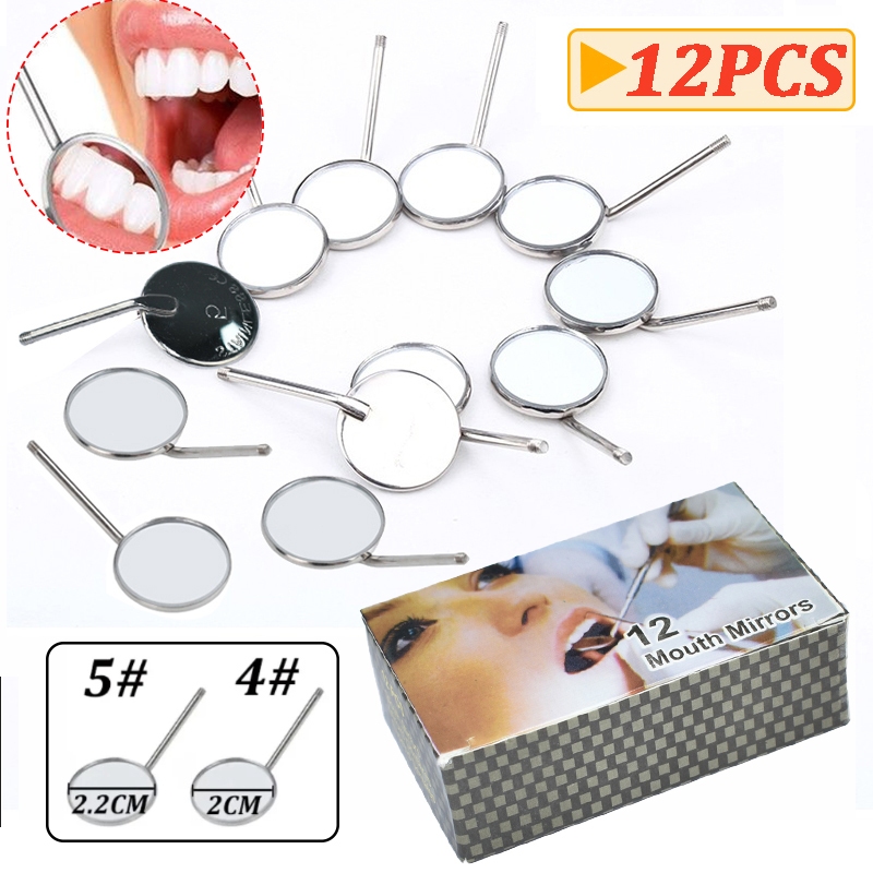 12pcs Kacamulut kaca mulut No.4 No. 5 kaca laring cermin intraoral mirror dental mouth mirror cermin
