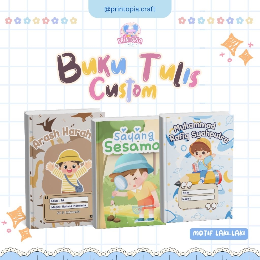 

1 PCS CUSTOM BUKU TULIS KARAKTER LUCU MOTIF LAKI - LAKI BISA CUTOM NAMA