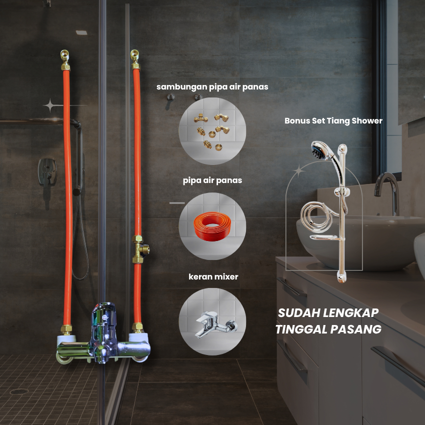 Paket Lengkap Instalasi Water Heater Listrik Dengan Kran Mixer