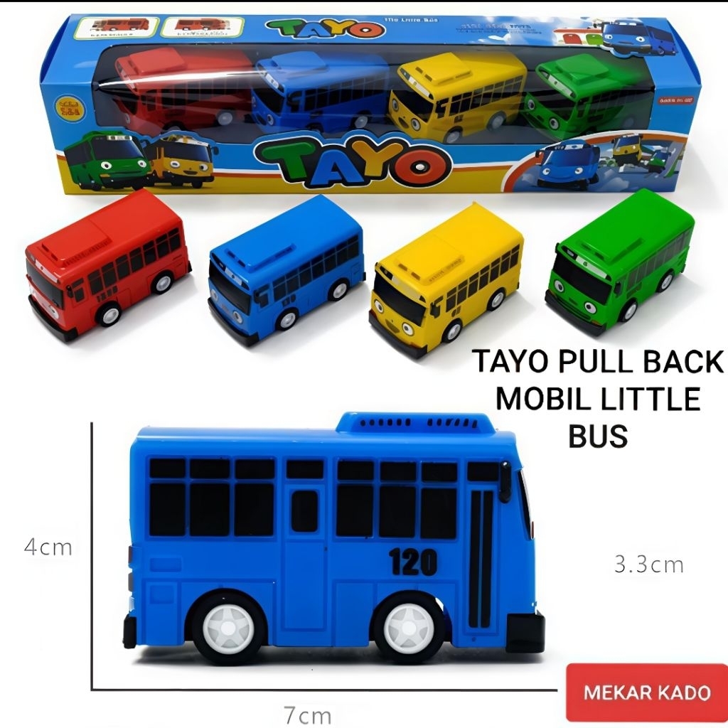 Mainan Mobil Tayo Mini Bus Set isi 4/Mini Bis Tayo Pullback