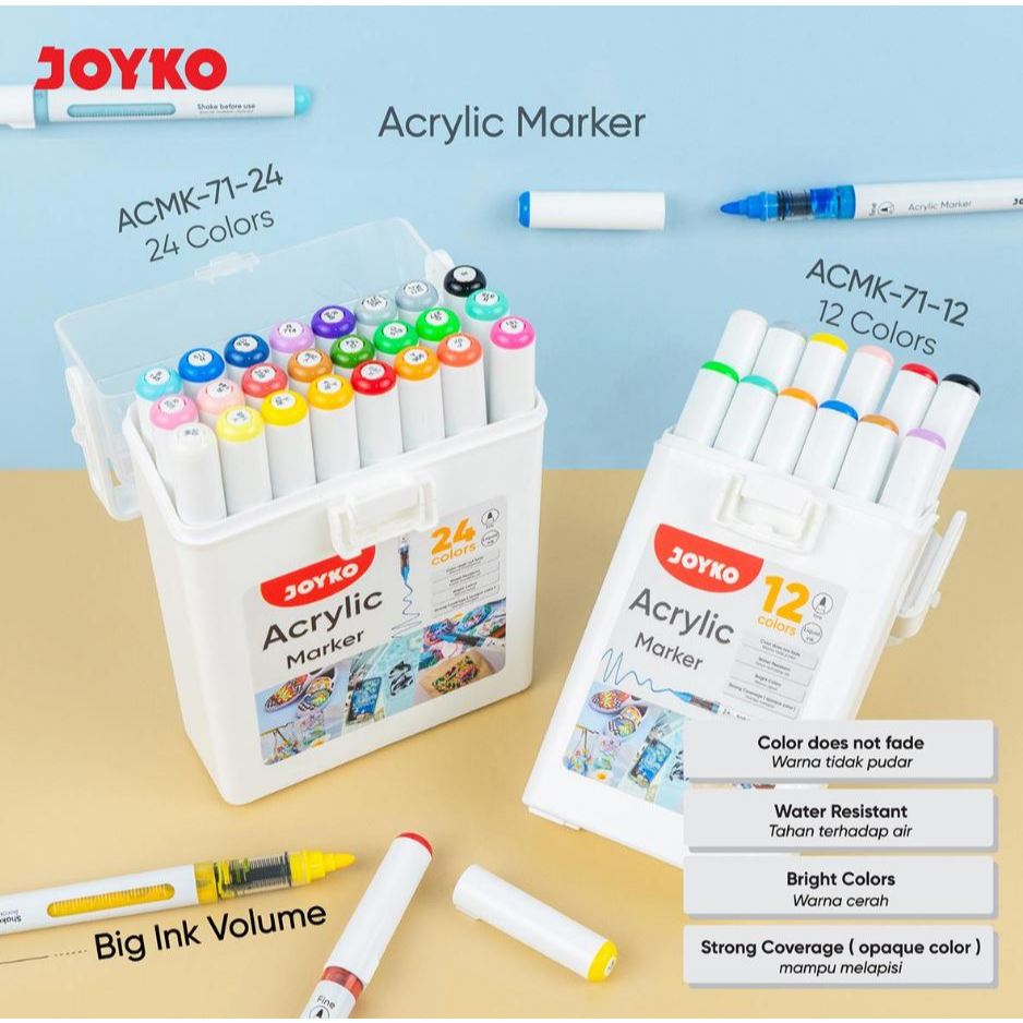 

(sko) Acrylic Marker Joyko Spidol Akrilik ACMK-71 diy 24 warna 12 warna
