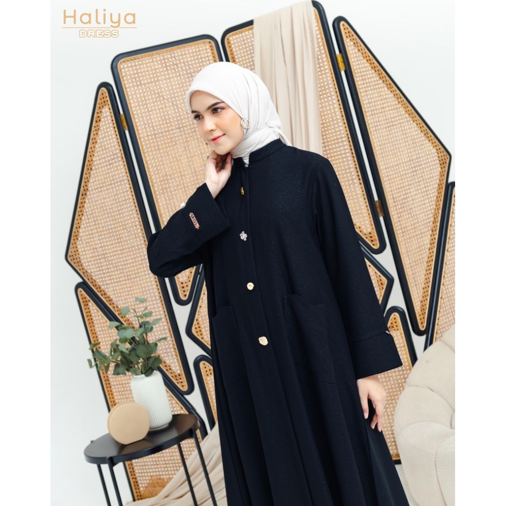 HALIYA DRESS/ GAMIS HITAM PEKAT/ DRESS MEWAH ORI BY MAREVI (HANYA SIZE STANDAR)