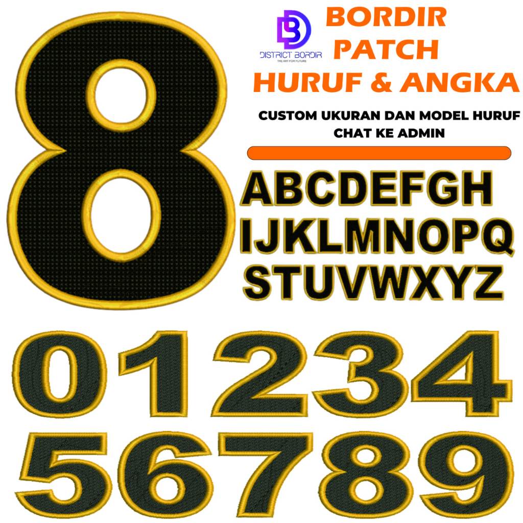 PATCH BORDIR HURUF & ANGKA EMBLEM EMBROIDERY - DISTRICT BORDIR