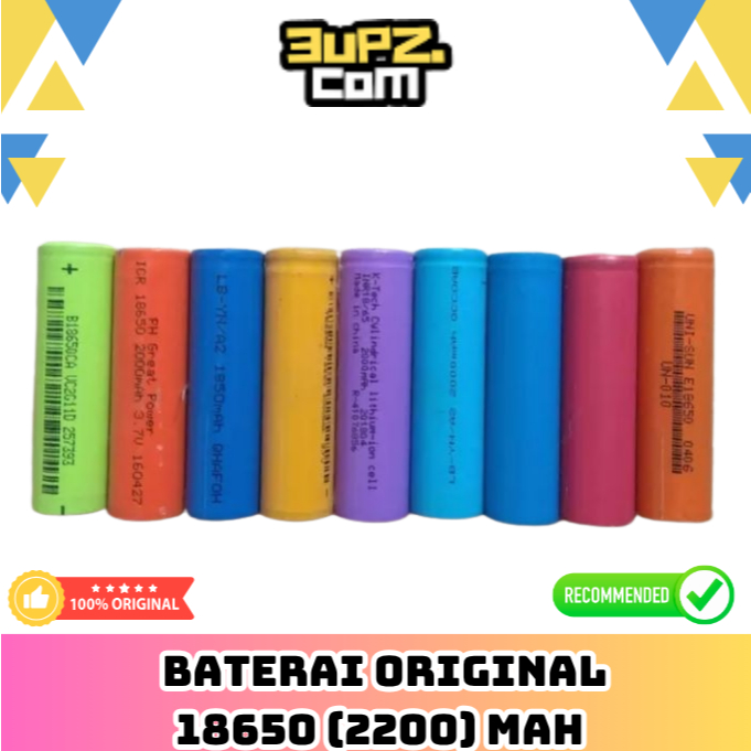 Baterai 18650 3.7V 2000mAh / 2200mAh Rechargeable Li-ion – Untuk Senter, Vape, Bor, DIY