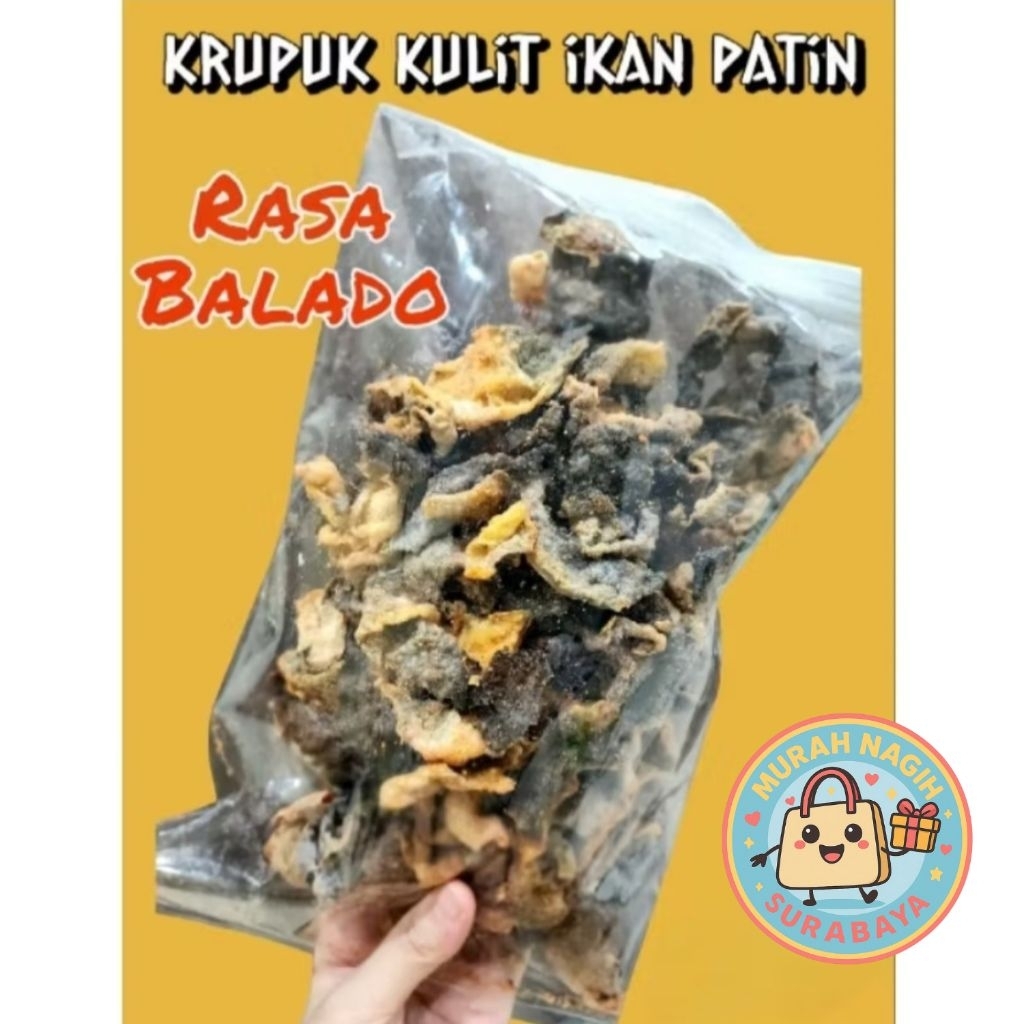 

Krupuk kulit ikan patin rasa Balado (HRG SDH TERMASUK BONUS PACKING KARDUS YA)