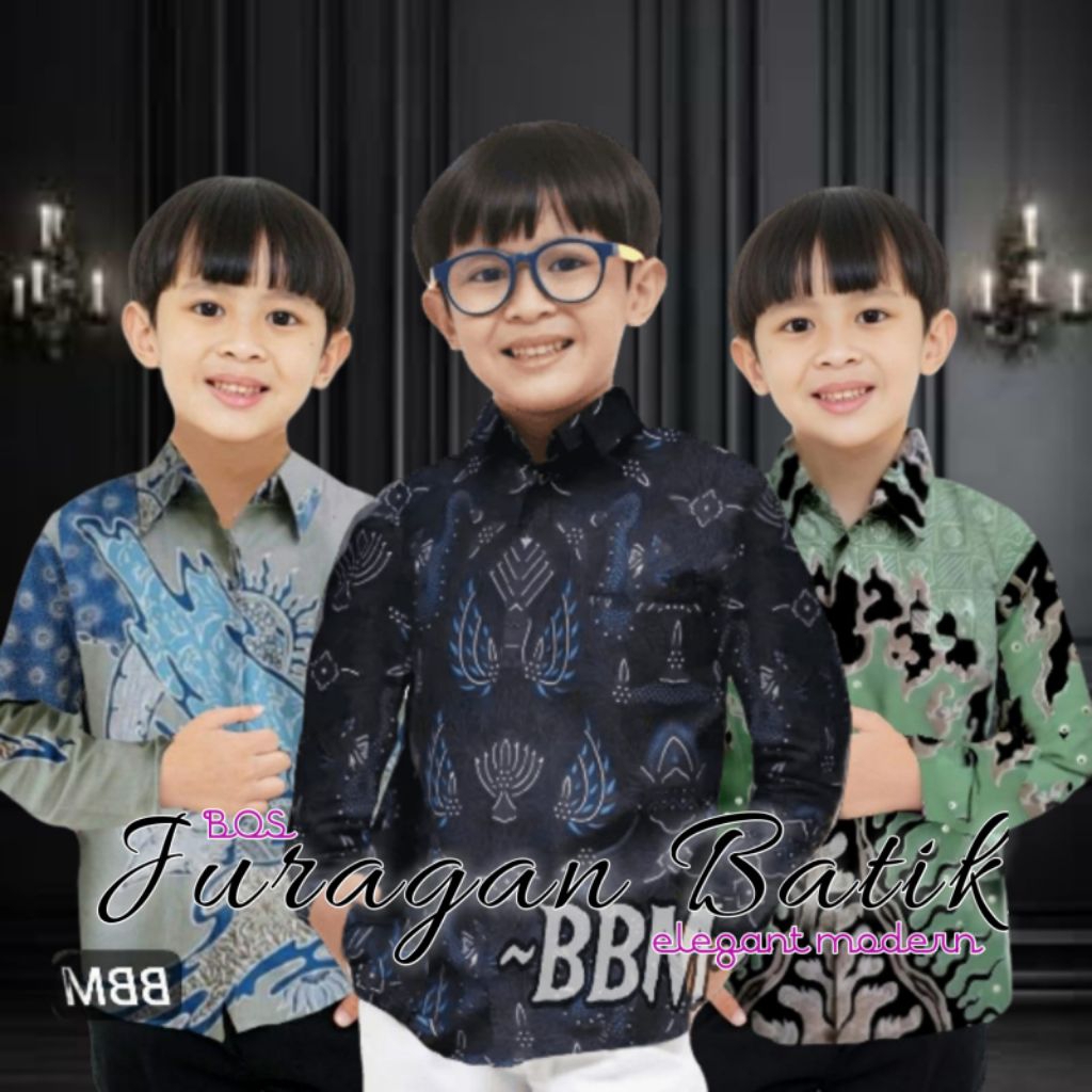 Batik Anak Laki-laki Cowok Premium | Kemeja Batik Anak Lengan Panjang Batik Anak Cowo Cowok Premium