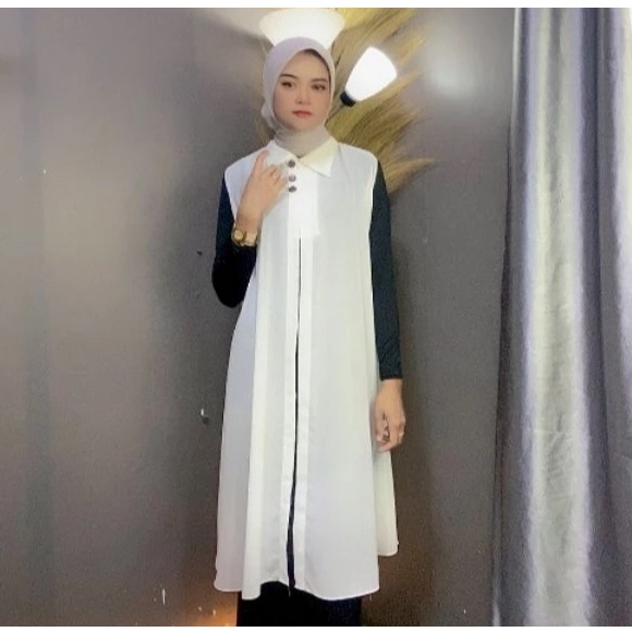 KODE I76N Outer Kardigan Wanita Tanpa Lengan Bahan Ceruty Wanita Panjang Muslim Polos Jumbo Kekinian