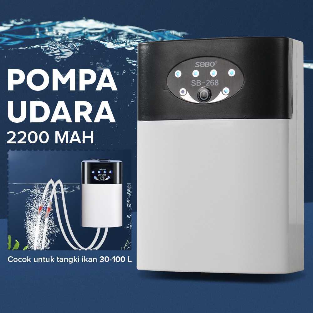 Sobo Pompa Aerator Aquarium Kolam Ikan Ac Dc 12 Volt Udara Oksigen Gelembung 2200Mah Sb 268