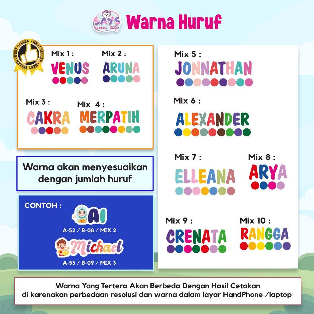 

Ay00! Stiker Nama Timbul Anti Air Murah Isi 30 Pcs