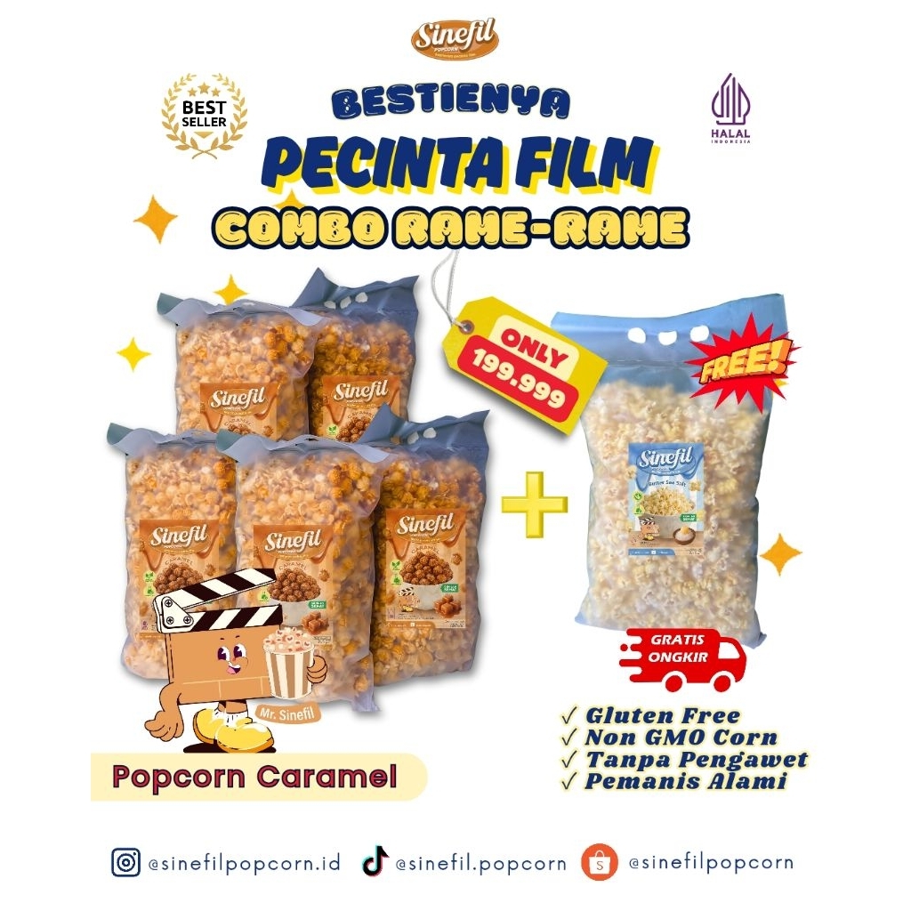 

[COMBO RAME-RAME] POPCORN CARAMEL 500gram FREE POPCORN SEA SALT- Sinefilpopcorn/Cemilan manis, renyah, dan sehat