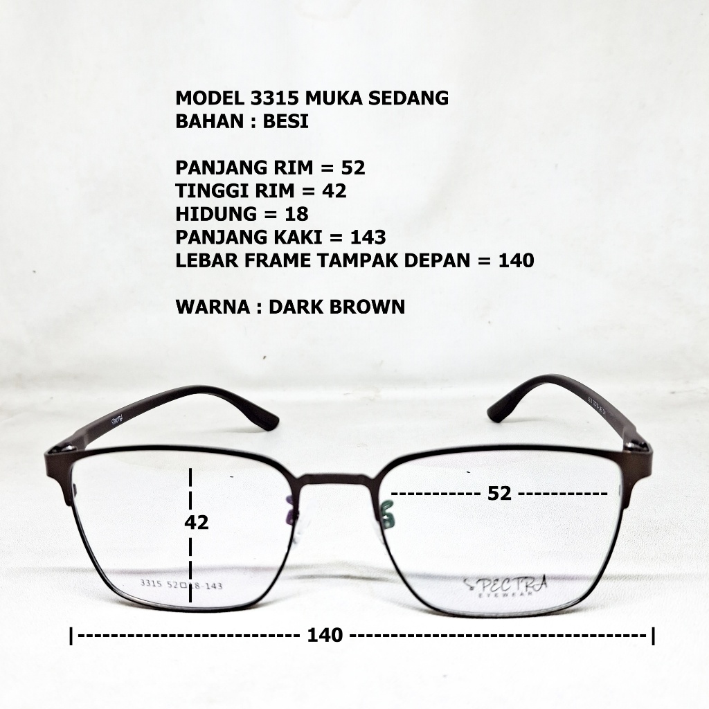 FRAME KACAMATA 3315 PETAK BESI COWOK CEWEK MUKA SEDANG