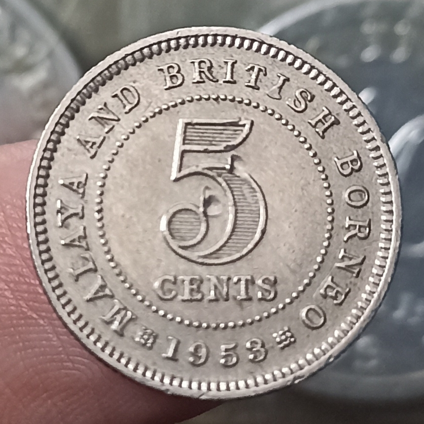 Koin Kuno Malaya and British Borneo (British Malaysia) 5 Cents - Elizabeth II Tahun 1953