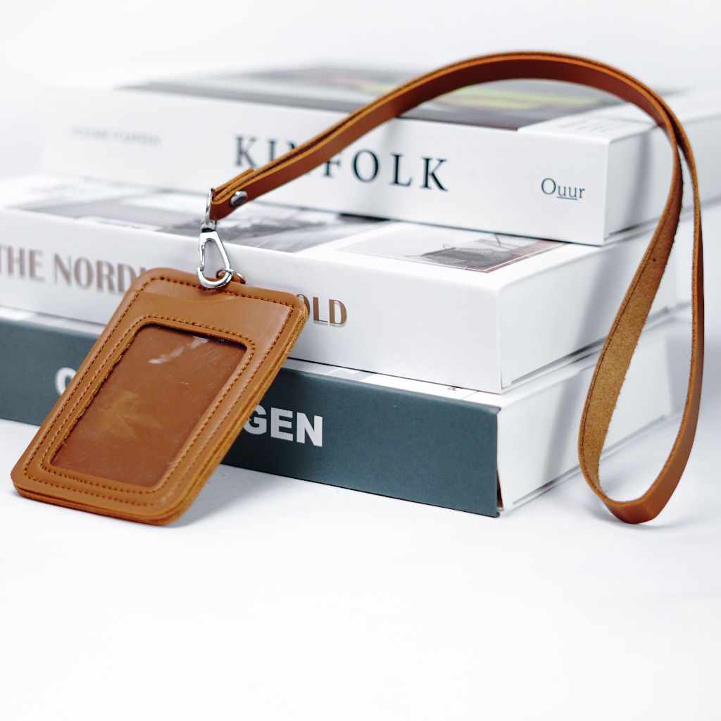 

lanyard id card Name tag ID card holder kulit Name tag holder 3 slot kartu