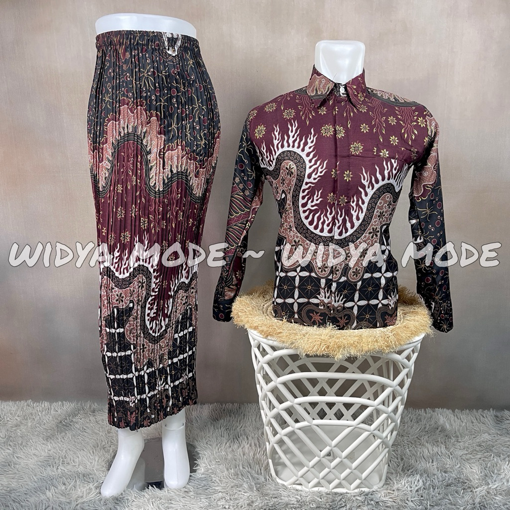 Widya Mode -  Batik Couple Set Rok Plisket / Baju Batik Kemeja Lengan Panjang / Batik Couple Kondang