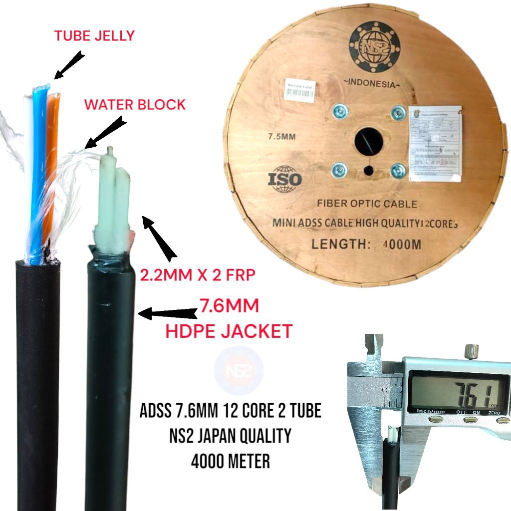kabel fo adss 12 core 4 km tube jelly NS2 high quality fiber optic / 12 core mini adss