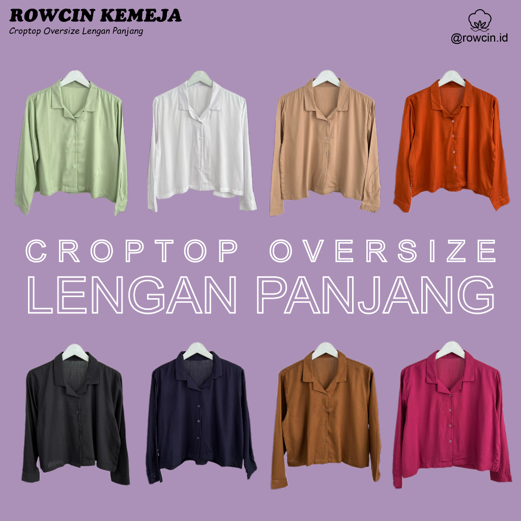 PROMO / BAHAN PREMIUM / KEMEJA WANITA CROPTOP OVERSIZE POLOS LENGAN PANJANG KATUN RAYON CROP LONG