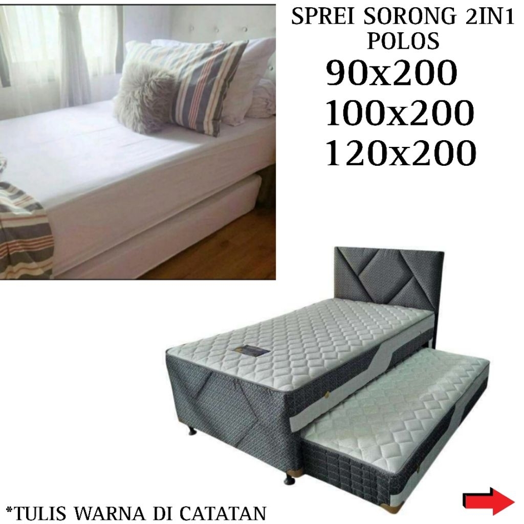 Sprei Sorong 2in1 Polos | Sprei Atas Bawah Polos 120x200 100x200 90x200