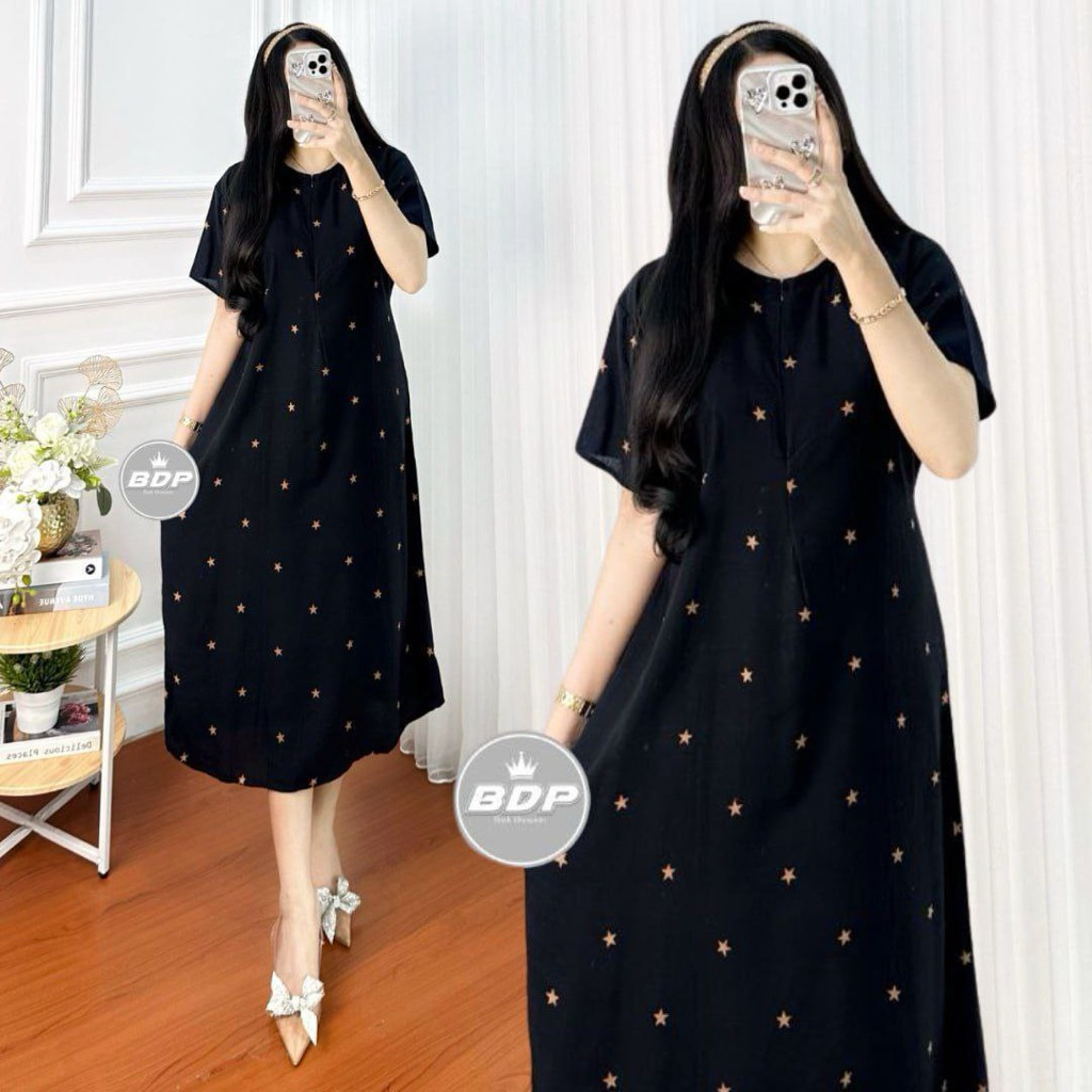 Daster Rayon Wanita Harian Santai Viral Ld 110 Lengan Pendek Busui Resleting Depan Bumil Daster Mura