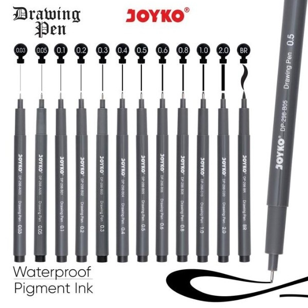 

( DAPAT 1 PCS ) DRAWING PEN JOYKO SATUAN / Spidol Pena Gambar Joyko Waterproof Pigment Ink DP-298