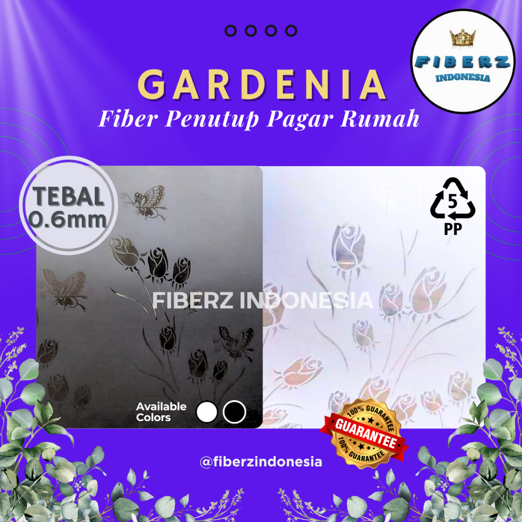 FIBERZ - Fiber Plastik Penutup Pagar Motif GARDENIA Taman Bunga Kupu-kupu Bunga Meteran