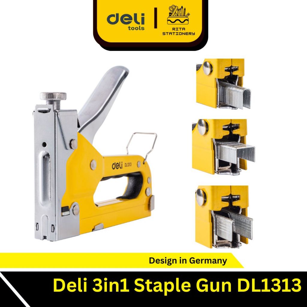 

Deli Staple Gun/Staples Tembak 3 in 1 Chromium molybdenum Bisa 3 Jenis Staples DL1313 | Alat Perkakas