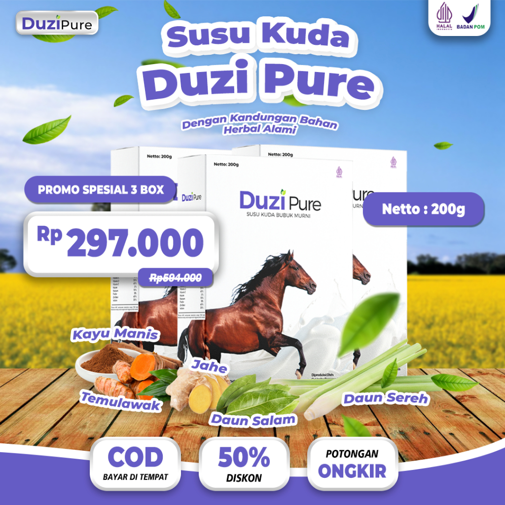 

Duzi Pure - Susu Kuda Lombok Bubuk Herbal Original 3 Box 200 Gram