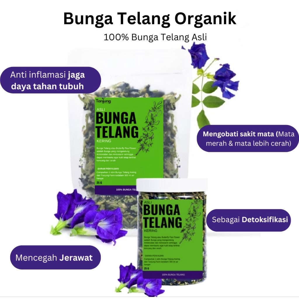 

BUNGA TELANG ORGANIK 1KG / Teh Telang Kering / Teh Biru / Butterfly pea / Bunga Telang Kering / Teh Herbal / Teh Diet / Teh Kesehatan / Teh Detox / Bunga Kering / Bunga Telang Asli Tanpa Pengawet / Bunga Telang Premium / Kembang Telang Kering