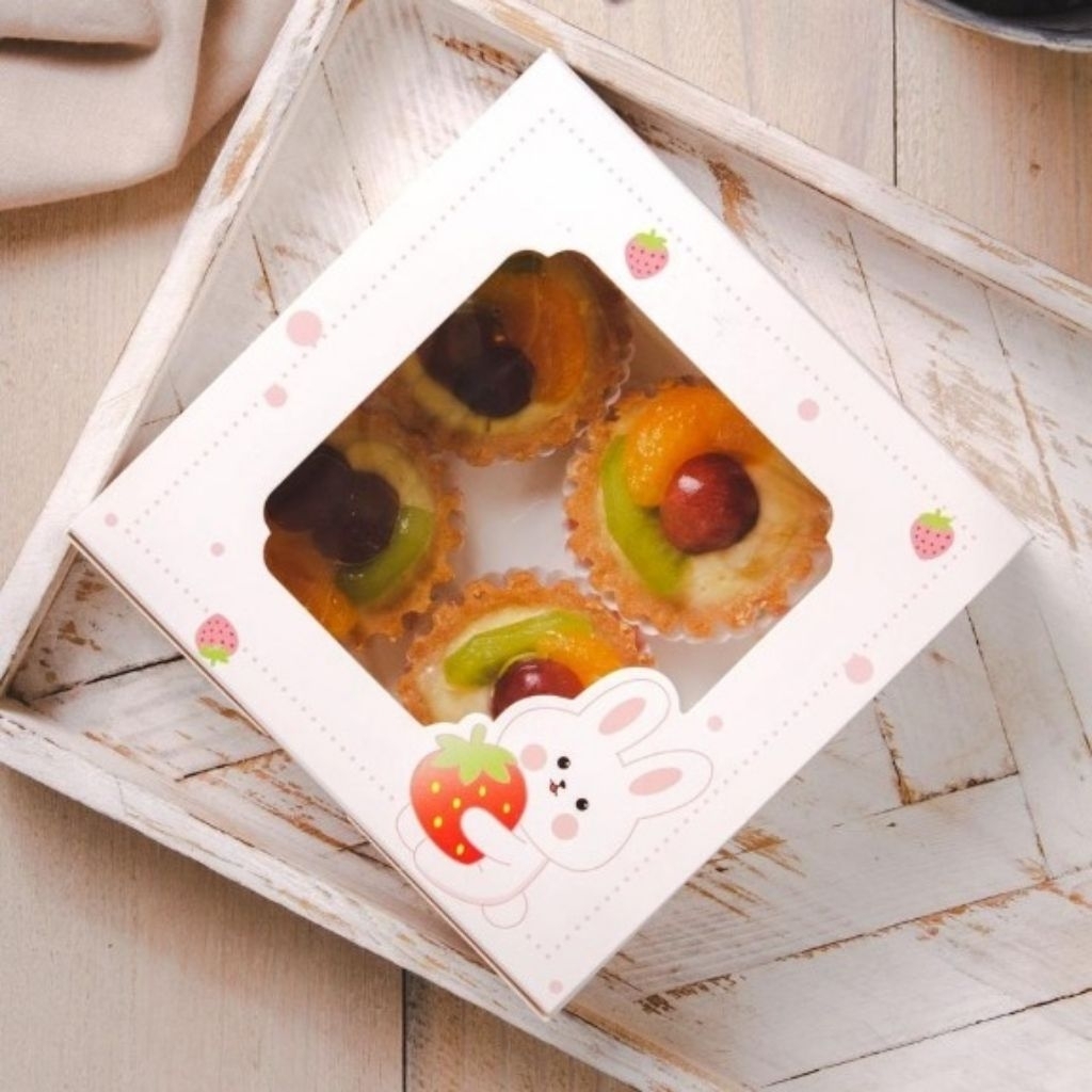 

BOX CAKE RABBIT CUTE - Box packaging fruit pie isi 2 dan 4 dus kotak kemasan egg tart kue sus window