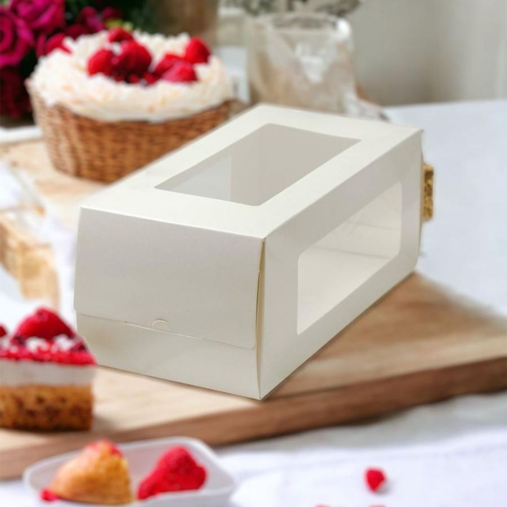 

BOX WHITE WINDOW MIKA - Dus kue bolu gulung box roll cake packaging kotak kemasan bolgul 25x12x10 30x12x10 cm