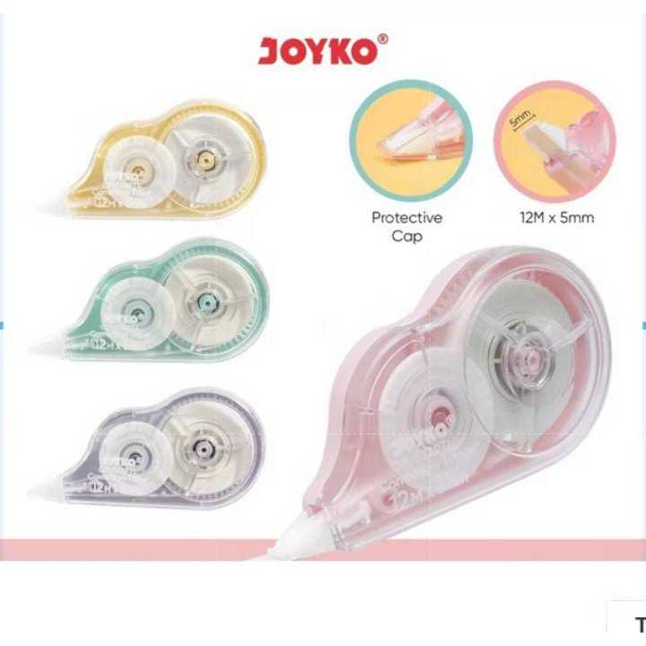 

( 1 PACK ) Pita Koreksi Correction Tape Joyko CT-522PTL Pastel Color 1 PACK ISI 12 BIJI