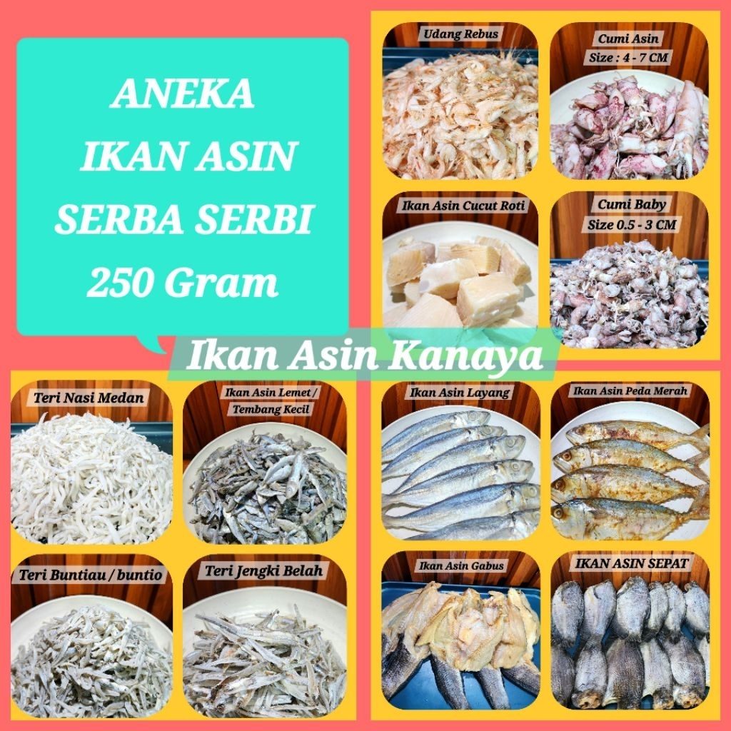 

Aneka Ikan Asin Serba 250 Gram - Kemasan Vacum - IKAN ASIN KANAYA