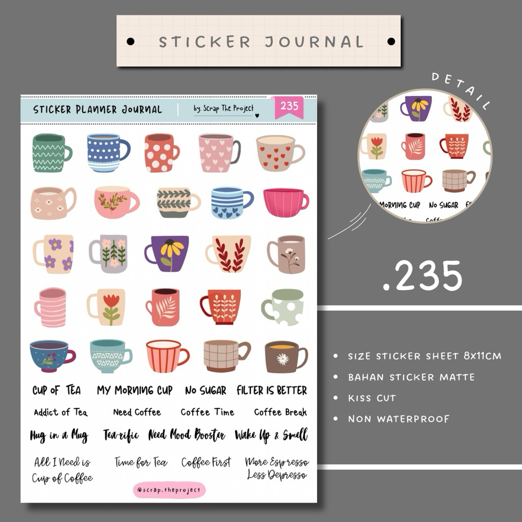 

STICKER PLANNER JOURNAL / CUP OF TEA & COFFEE STICKER / STP - 235