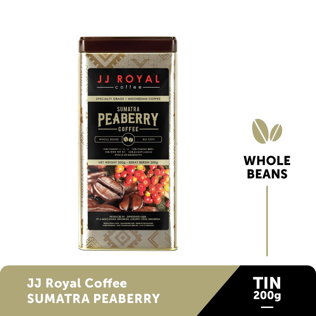 

ASLII JJ Royal Coffee Peaberry Bean Tin (Kopi Biji) 200gr EXP DES 2025