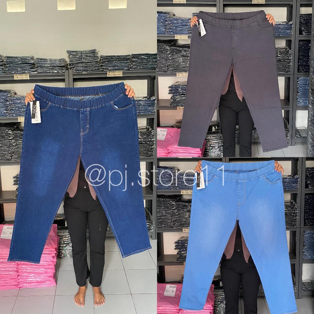 Playjeans Celana Jeans Jumbo Wanita Celana Legging Jeans Pinggang Full Karet BB 100 kg