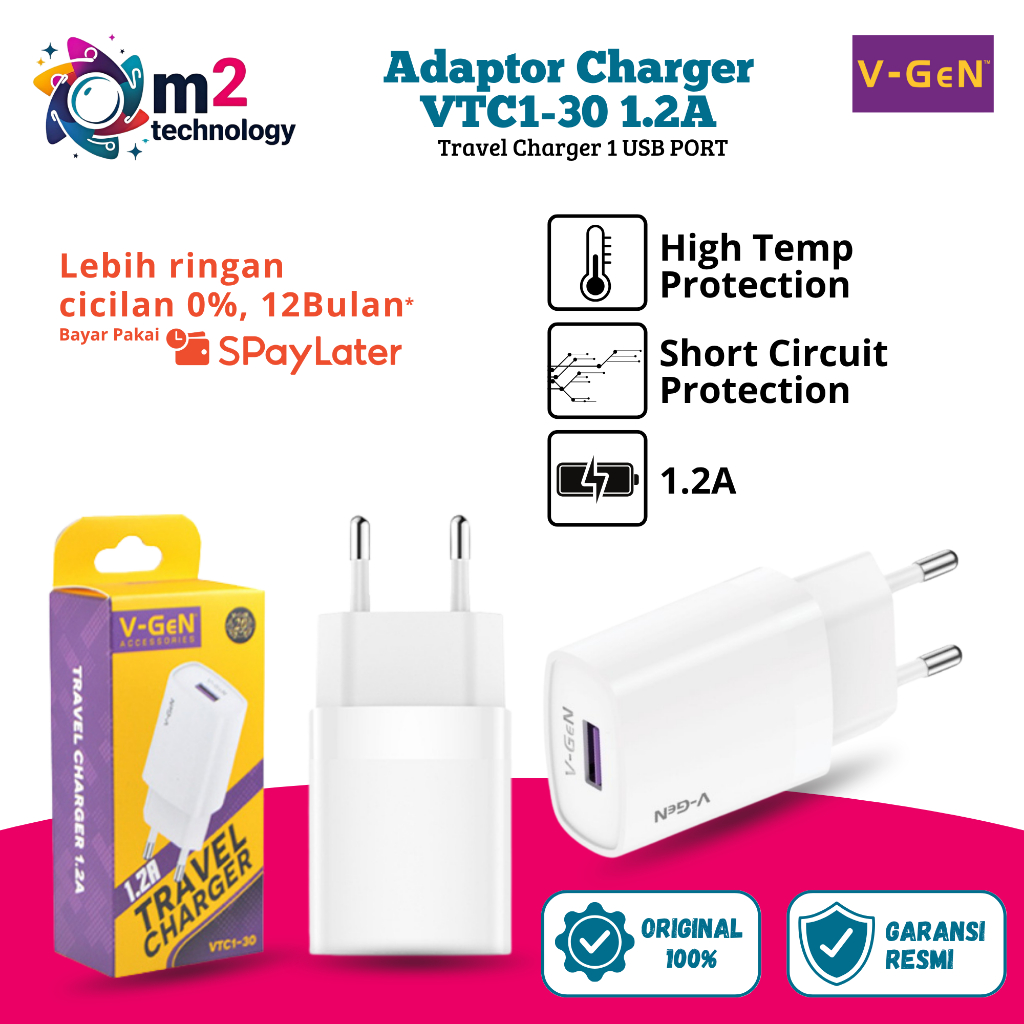 Adaptor Charger V-GeN VTC1-30 1.2A Travel Charger VGEN | Kepala Charger V-Gen USB