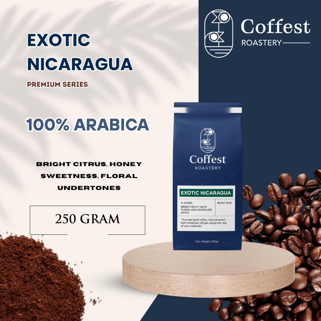 

Coffest Roastery - Exotic Nicaragua 250 gram - Roast Beans Biji Bubuk Kopi 100% Arabika - Full Washed