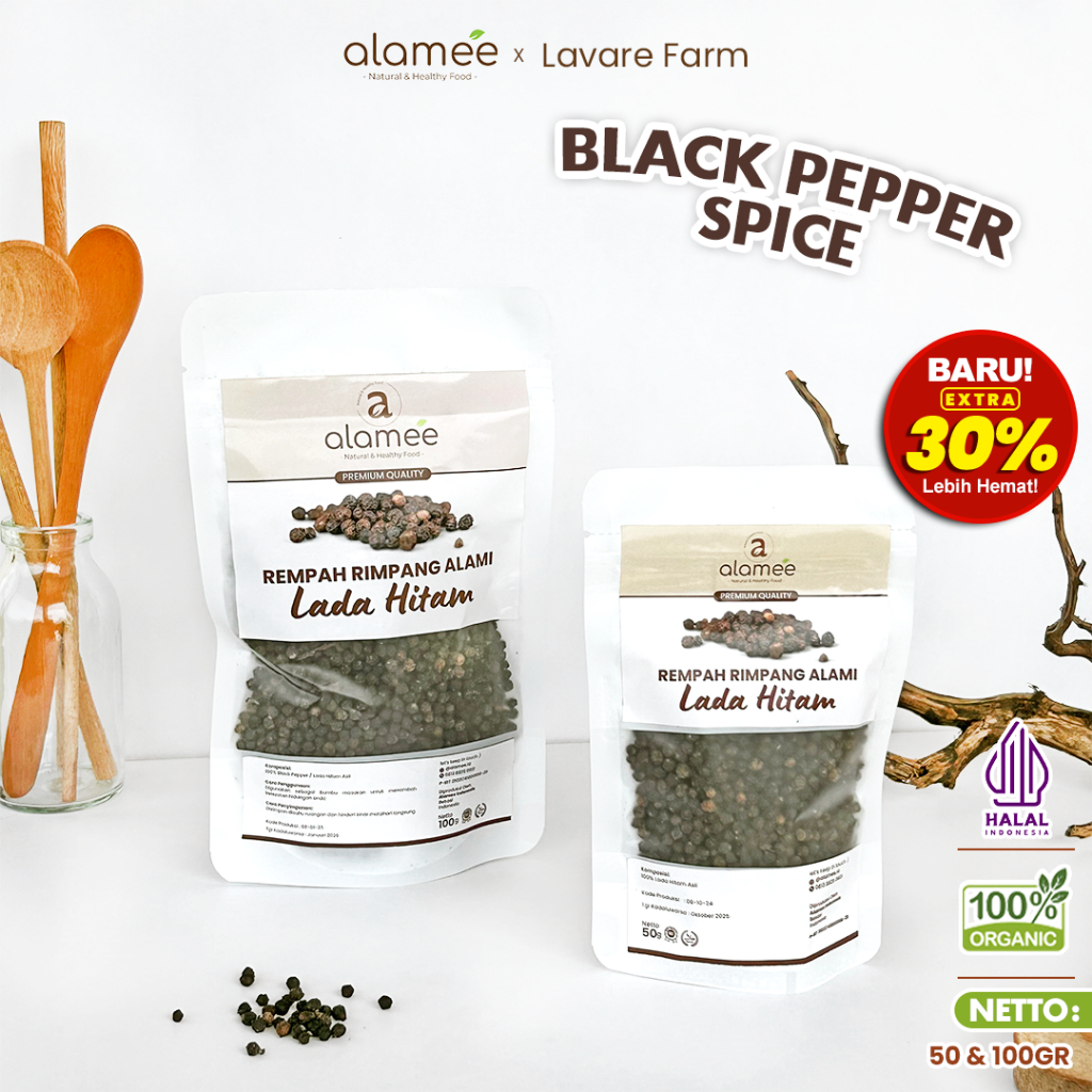 

ALAMEE Lada Hitam Biji Organik Utuh Whole Black Pepper Blackpepper Rempah Rimpang Organik Alami BUMA