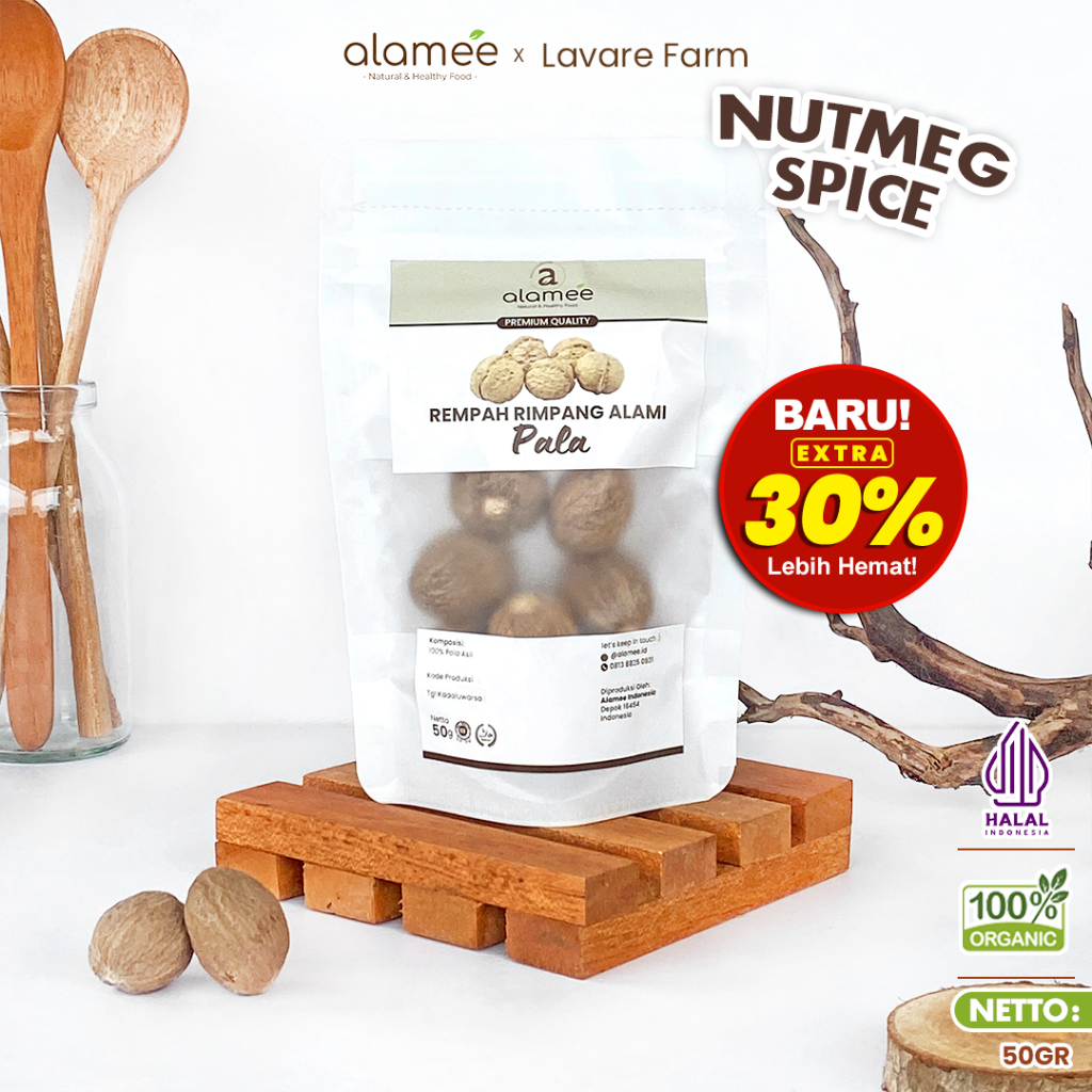 

ALAMEE Biji Pala Utuh Rempah Kering Nutmeg Whole Rimpang Organik Alami Bumbu Seasoning Masakan 50gr BUMA