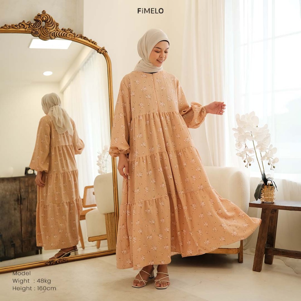 Fimelo Daisy Dress (Dress Bunga Lengan Panjang Bahan Mango Crinkle)