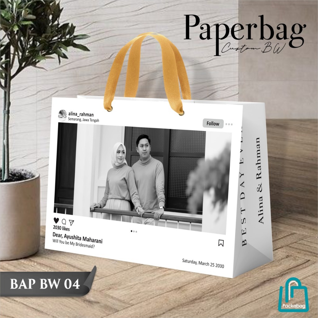

TAS BRIDESMAID CUSTOM WAJAH HITAM PUTIH – PAPER BAG WEDDING – PAPERBAG AESTHETIC – BAP BW