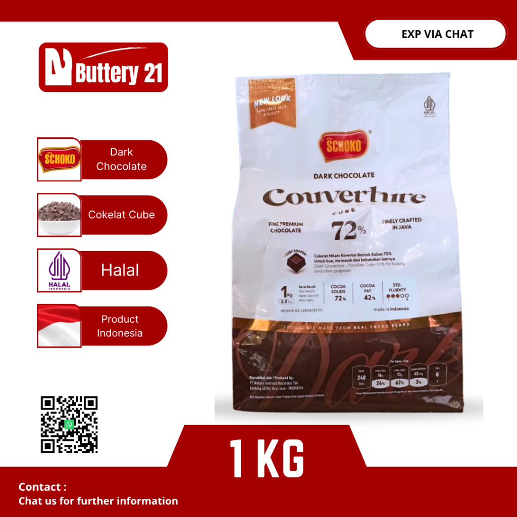 

SCHOKO DARK CHOCOLATE COUVERTURE 72% CUBE 1 KG/COKELAT HITAM KUBUS/COKELAT KUBIK